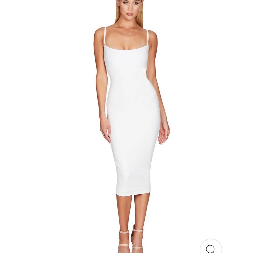 Nookie White Spaghetti Strap Midi Bodycon Dress